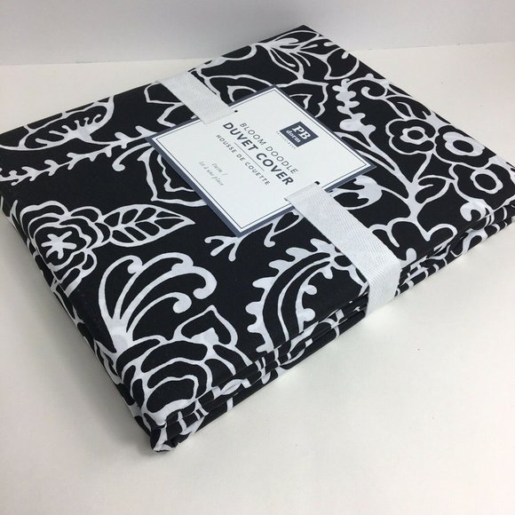 Pottery Barn Teen Dorm Duvet Cover Twin Bloom Doodle Black White Cotton Floral - Picture 8 of 12